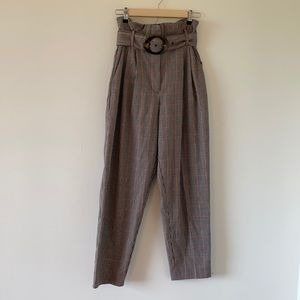 Mango high waist paper bag houndstooth pant